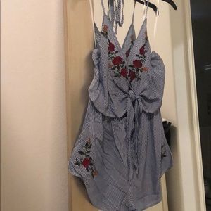 Floral pinstripe romper